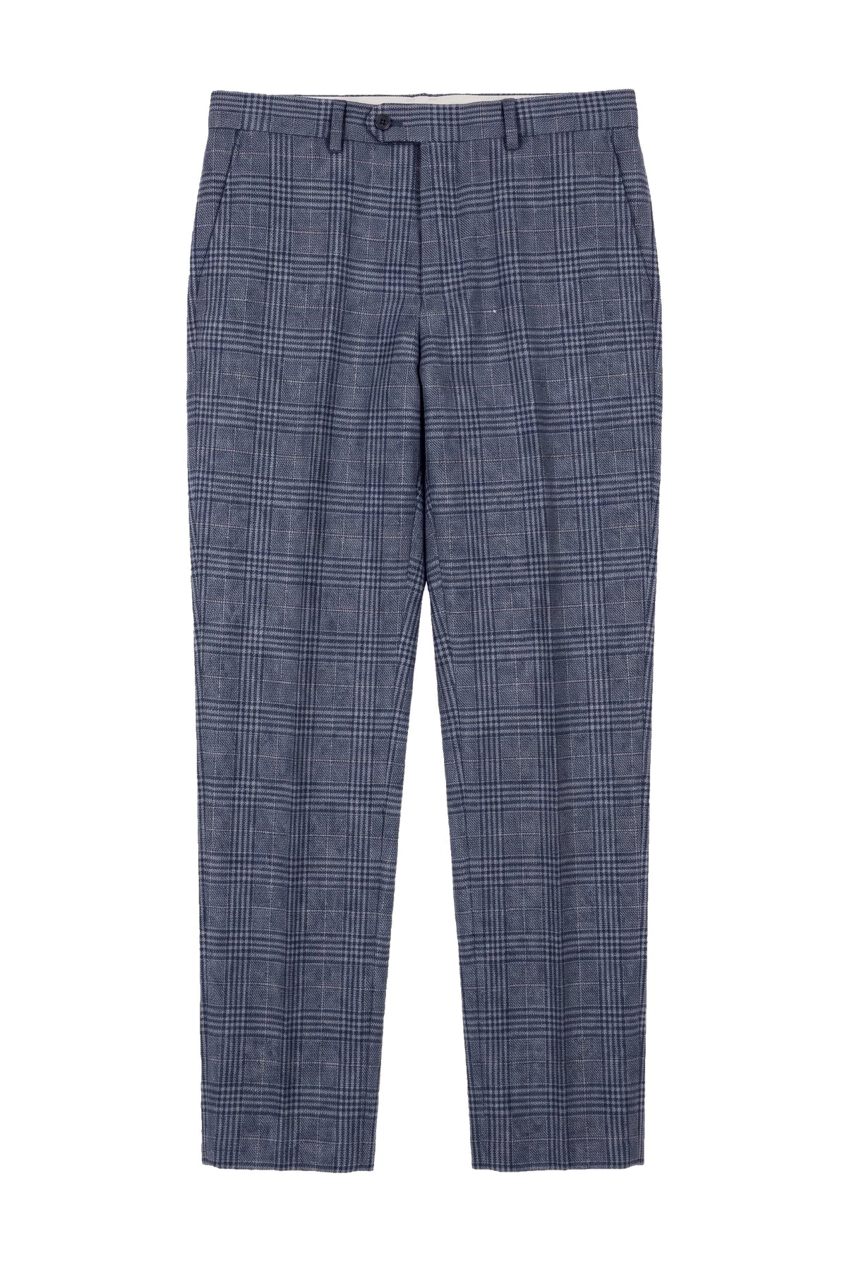 Victor - Calças de casamento masculinas em tweed xadrez azul