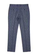 Victor - Calças de casamento masculinas em tweed xadrez azul