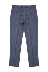 Victor - Calças de casamento masculinas em tweed xadrez azul
