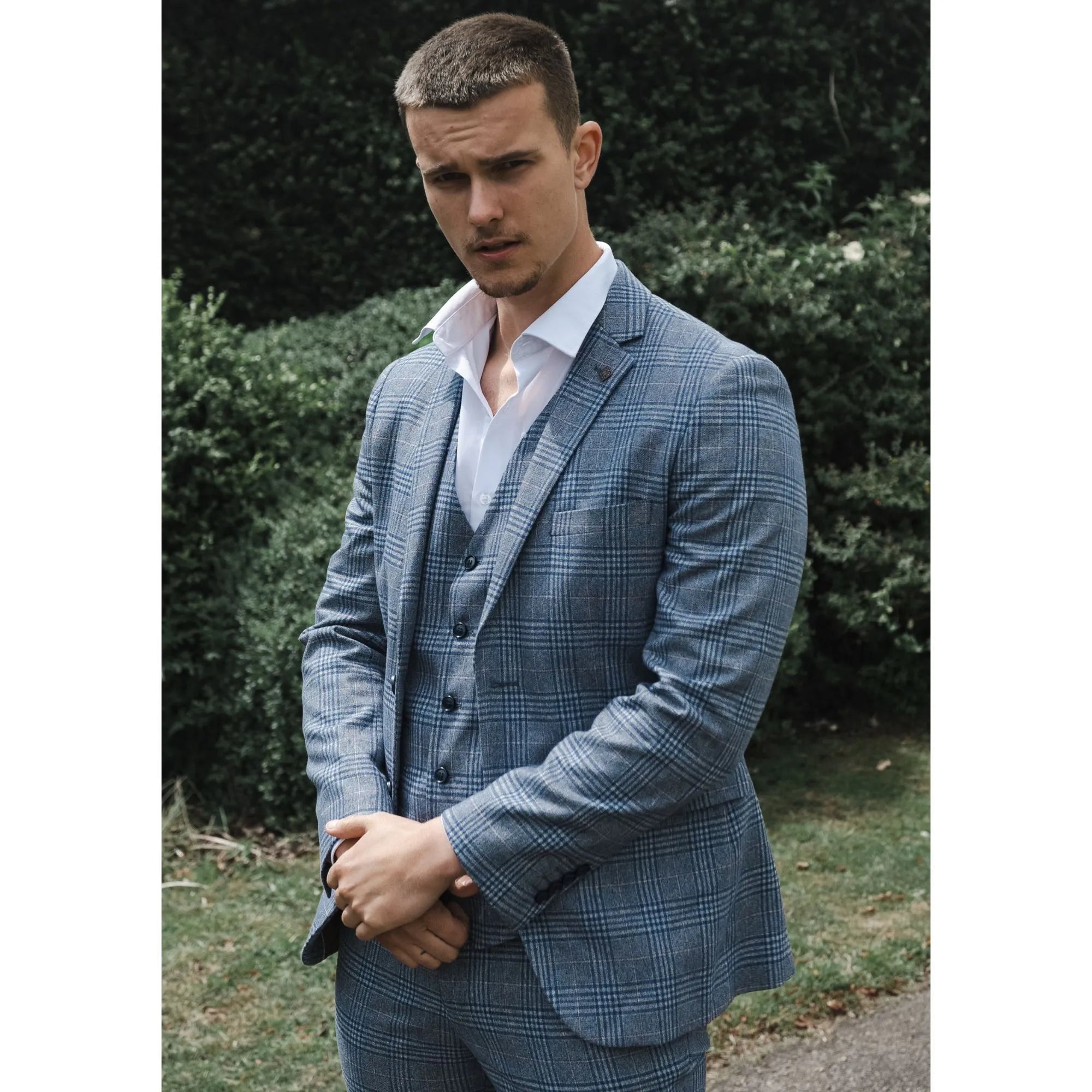 Terno masculino vintage azul-acinzentado de 3 peças - Paul Andrew Victor