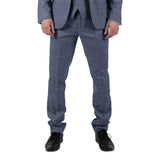 Victor - Calças de casamento masculinas em tweed xadrez azul