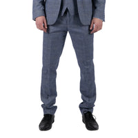 Victor - Calças de casamento masculinas em tweed xadrez azul