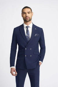 Victorious - Blazer masculino azul-marinho de abotoamento duplo