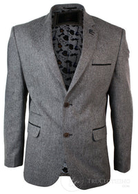 Blazer masculino vintage slim fit em tweed espinha de peixe marrom claro, elegante e casual.