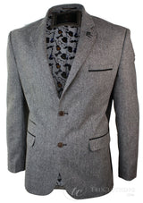 Blazer masculino vintage slim fit em tweed espinha de peixe marrom claro, elegante e casual.