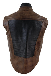 Colete masculino de couro preto e marrom