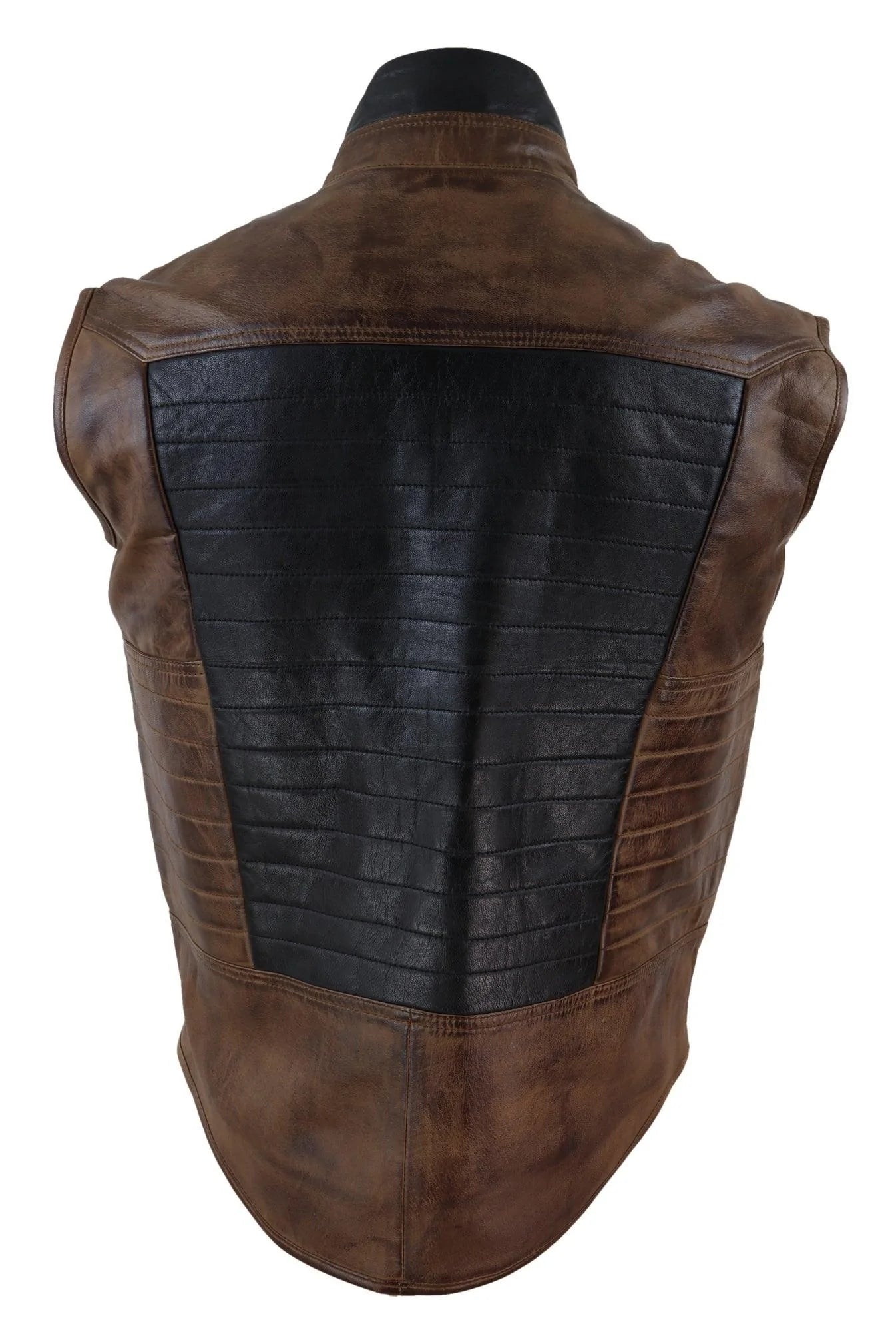 Colete masculino de couro preto e marrom