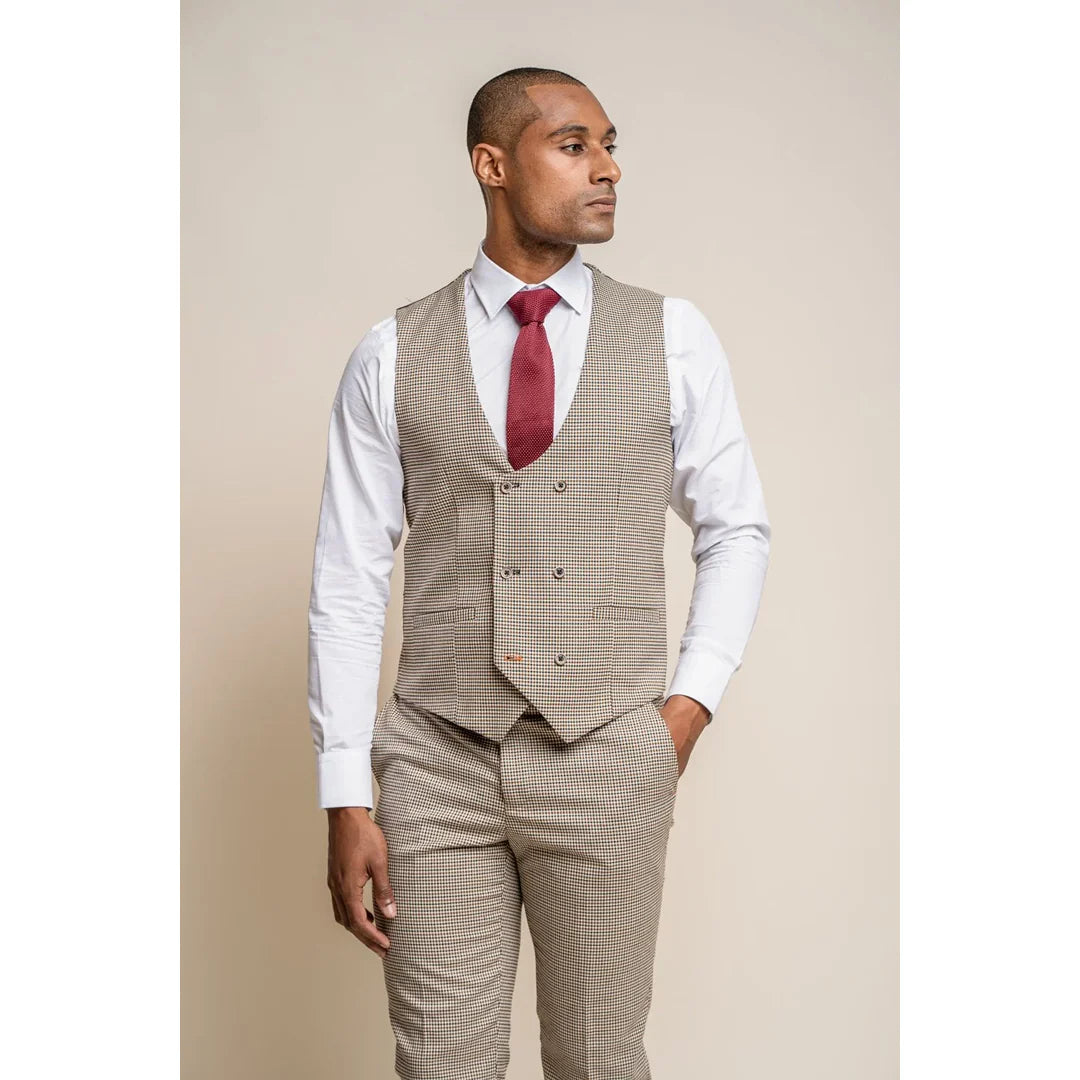 Elwood - Colete masculino bege com estampa pied-de-poule