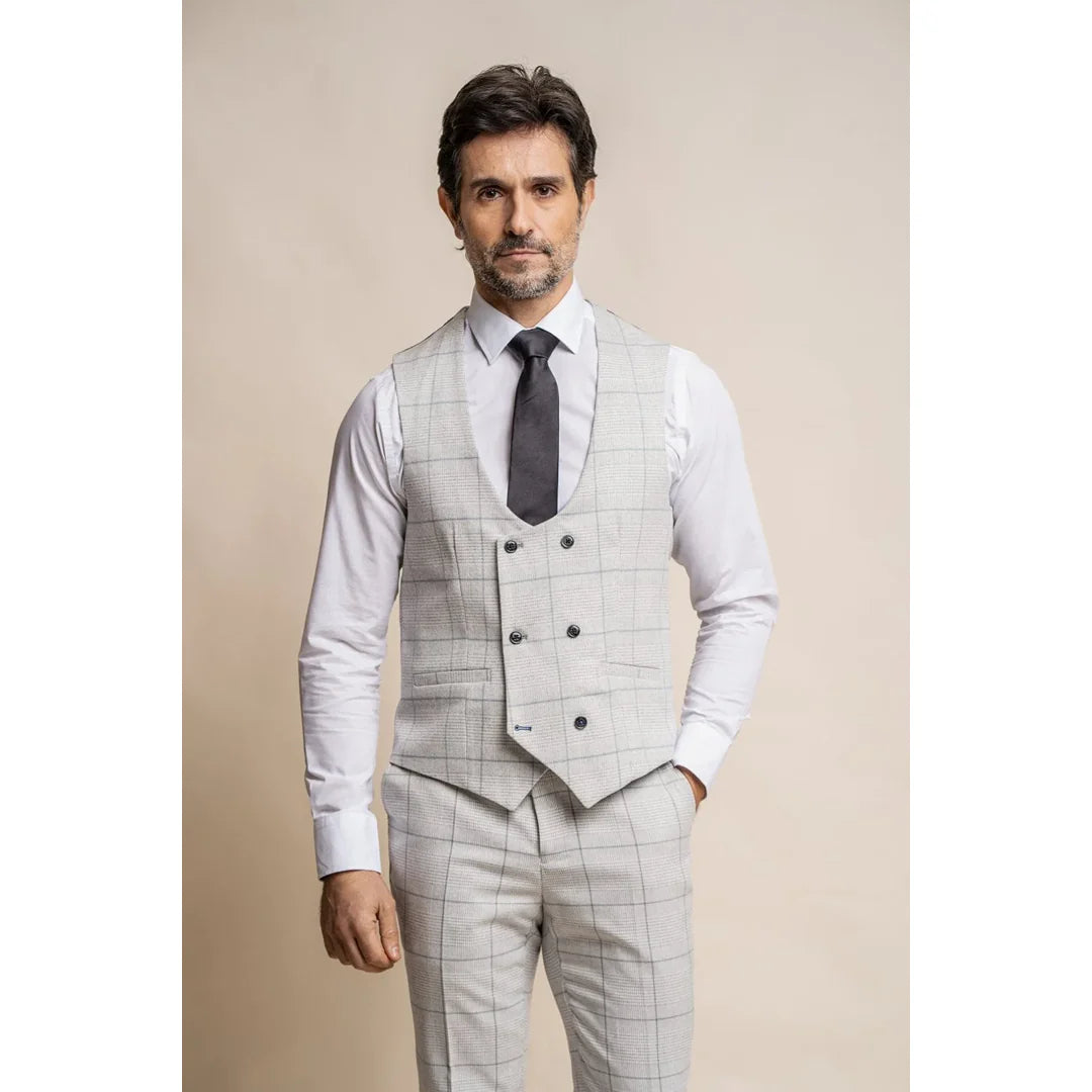 Radika - Colete masculino xadrez cinza claro