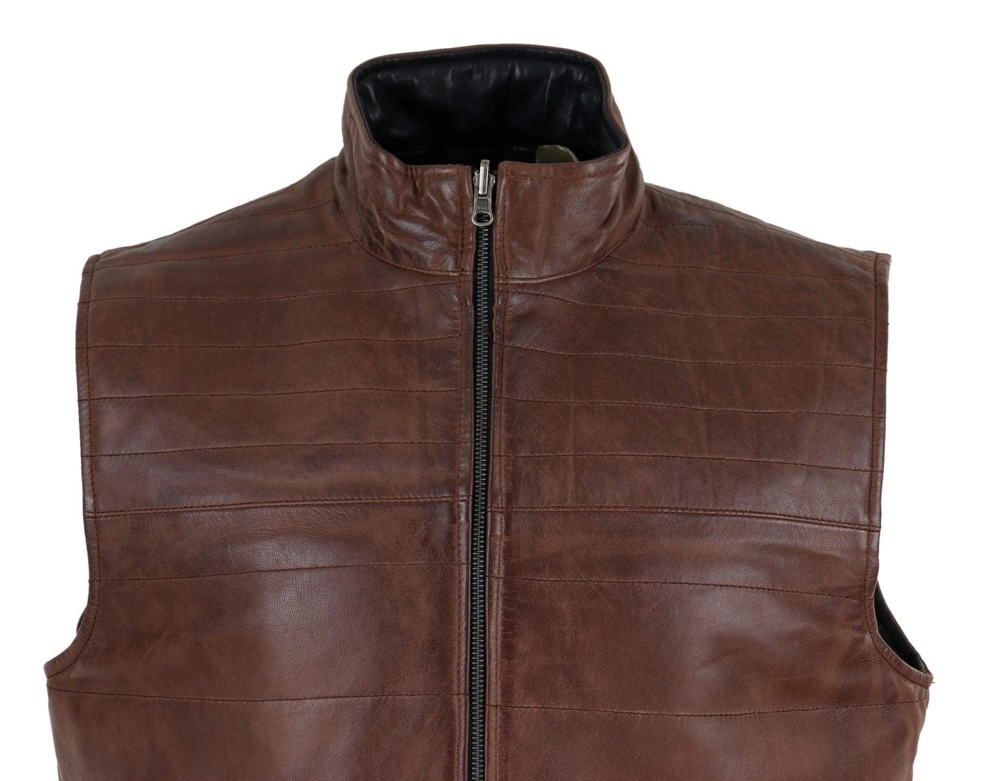 Colete masculino reversível em couro preto e marrom