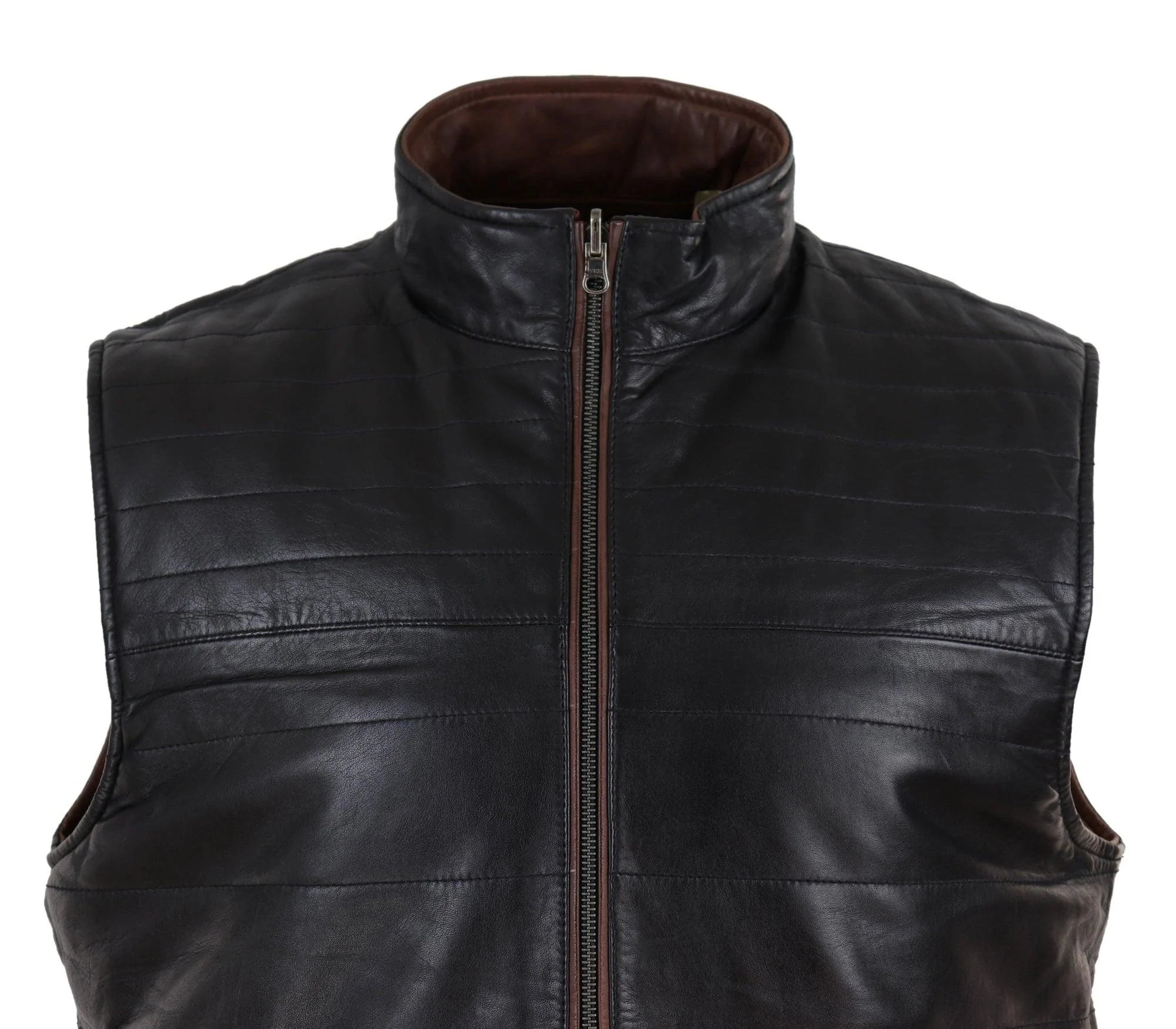 Colete masculino reversível em couro preto e marrom
