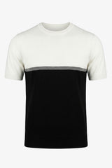 Camiseta masculina de malha com blocos de cores em branco e preto