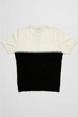 Camiseta masculina de malha com blocos de cores em branco e preto