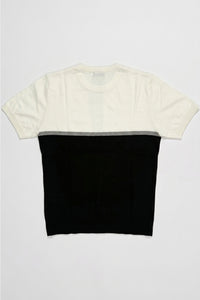 Camiseta masculina de malha com blocos de cores em branco e preto
