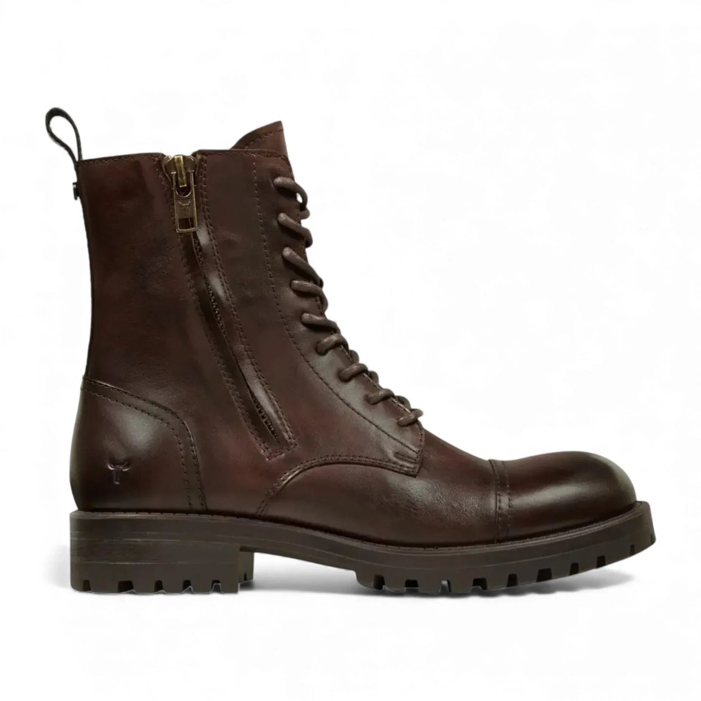 Willem - Botas de Combate Militares Masculinas em Couro Marrom Bordô