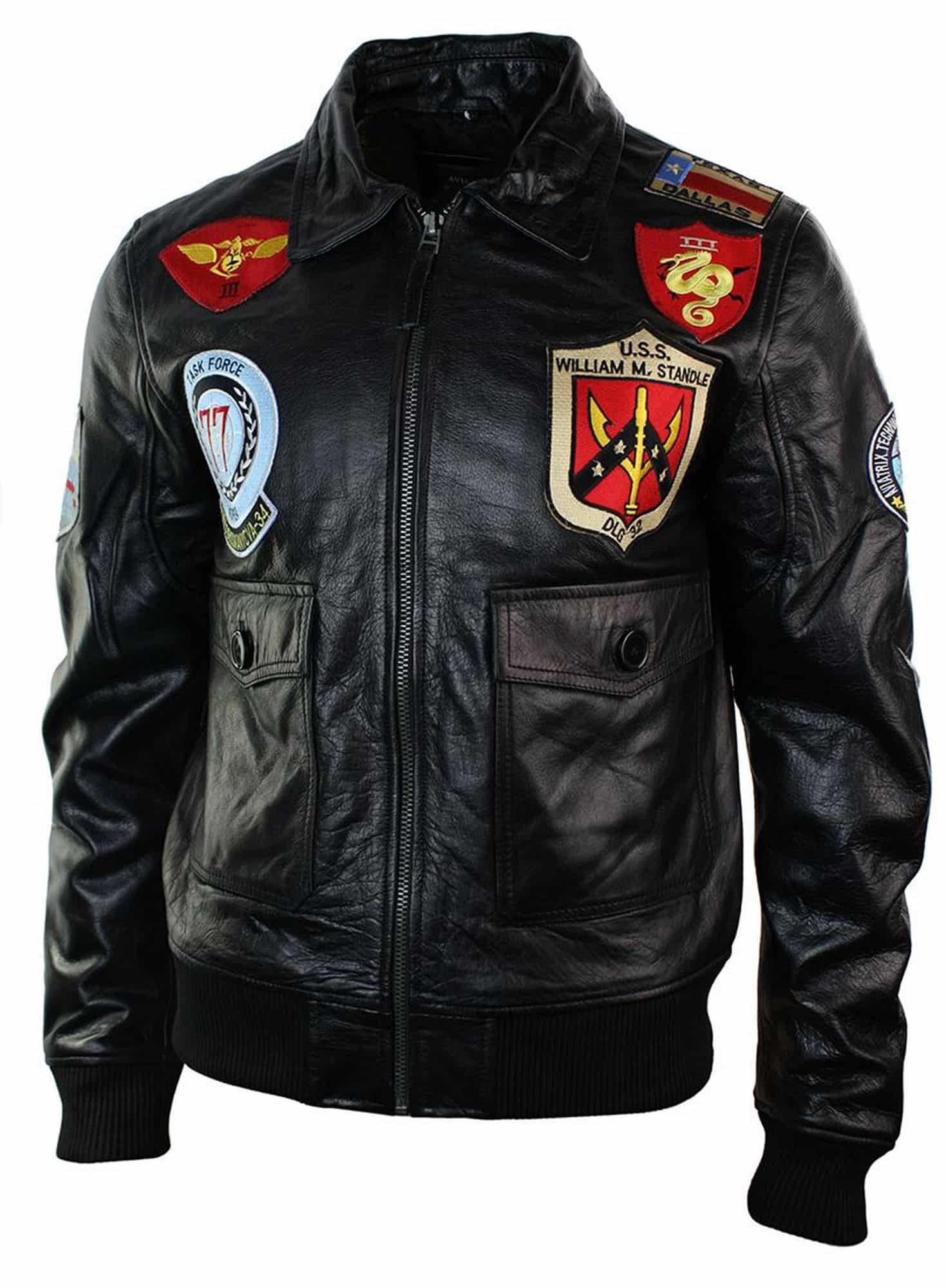 Jaqueta Bomber Masculina de Couro Legítimo, Estilo Aviador da Força Aérea dos EUA, com Gola de Pele Preta
