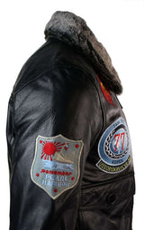 Jaqueta Bomber Masculina de Couro Legítimo, Estilo Aviador da Força Aérea dos EUA, com Gola de Pele Preta