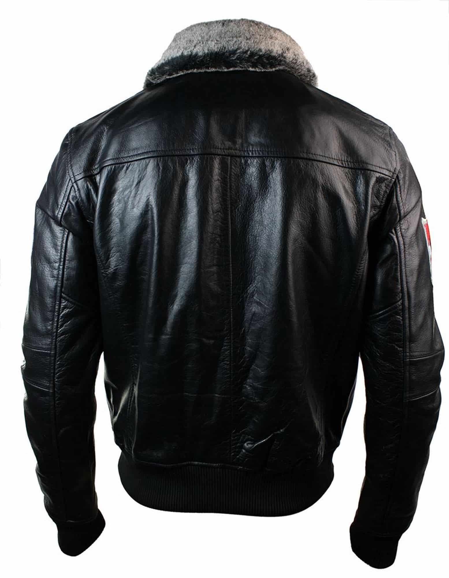 Jaqueta Bomber Masculina de Couro Legítimo, Estilo Aviador da Força Aérea dos EUA, com Gola de Pele Preta