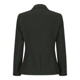 Blazer feminino clássico de lã tweed xadrez verde, estilo vintage anos 1920, estilo retrô.