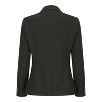 Blazer feminino clássico de lã tweed xadrez verde, estilo vintage anos 1920, estilo retrô.