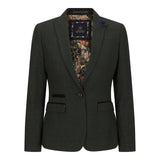 Blazer feminino clássico de lã tweed xadrez verde, estilo vintage anos 1920, estilo retrô.