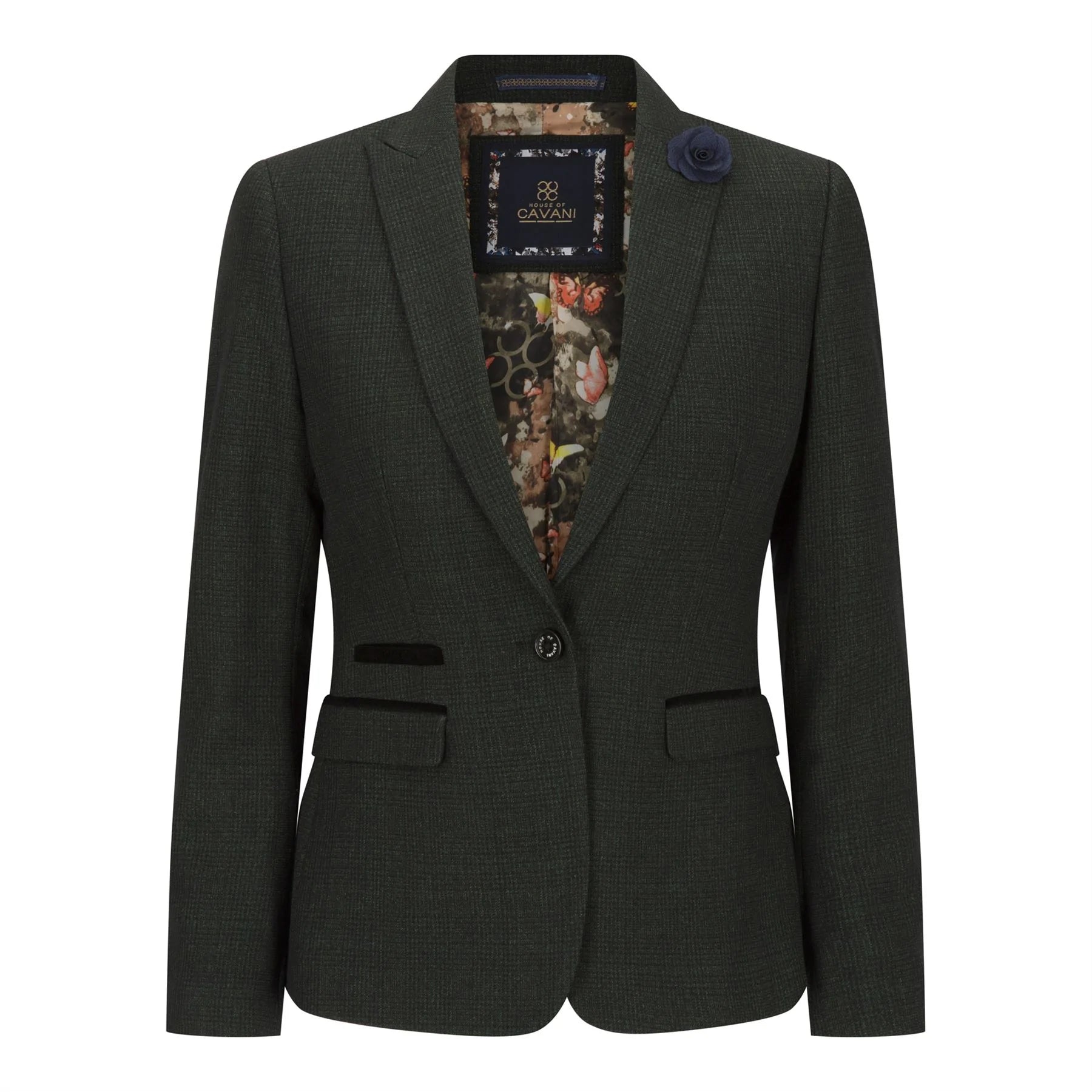 Blazer feminino clássico de lã tweed xadrez verde, estilo vintage anos 1920, estilo retrô.