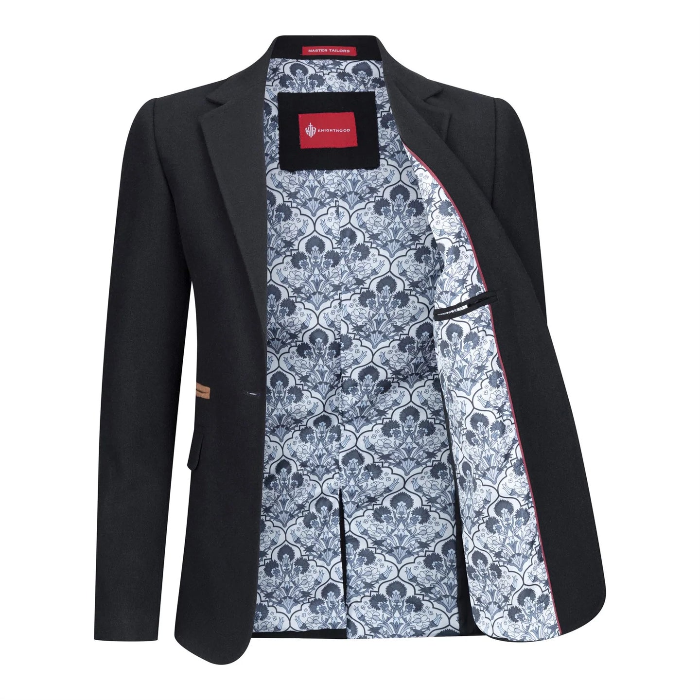 Blazer feminino clássico vintage dos anos 1920 em lã tweed com cotoveleiras, preto.