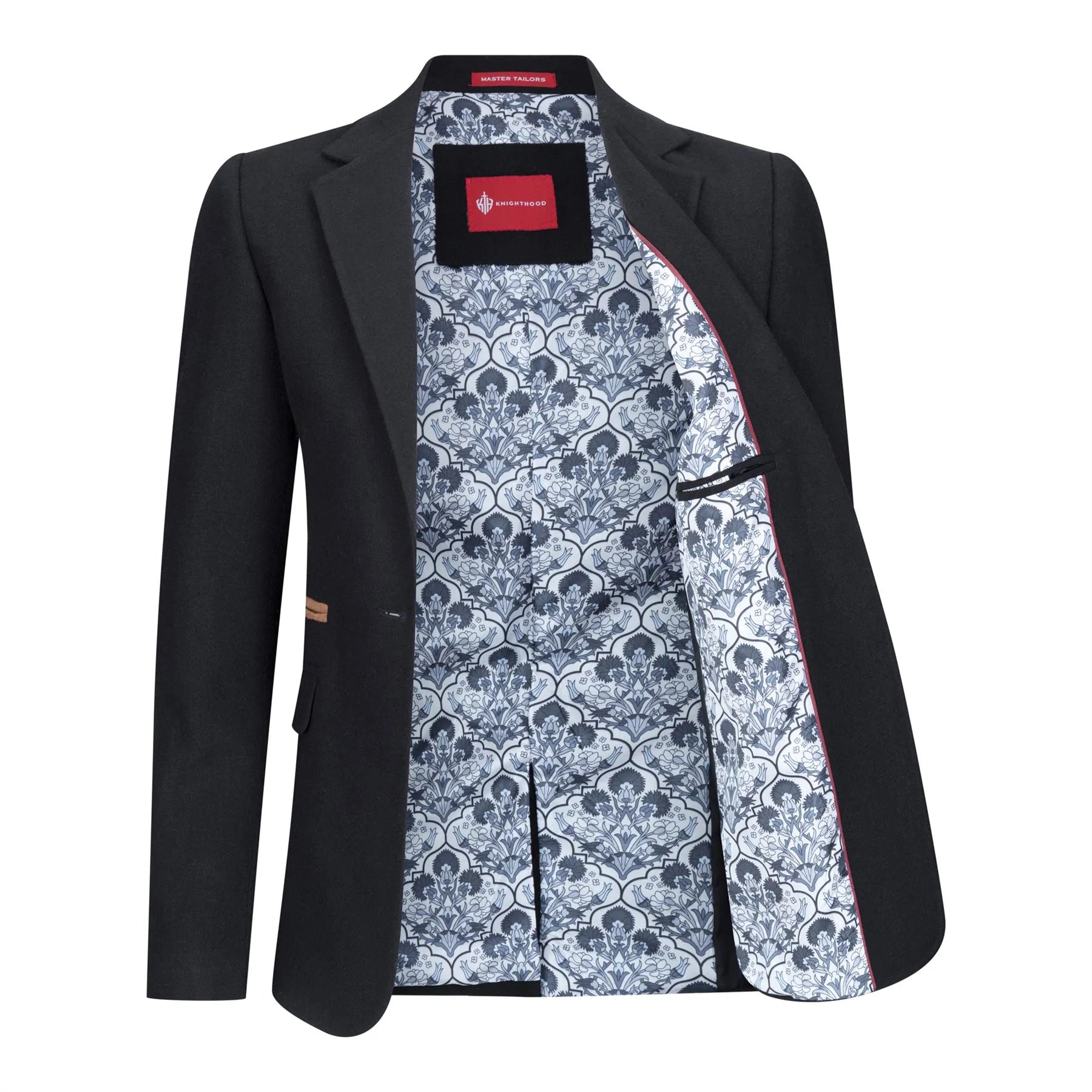 Blazer feminino clássico vintage dos anos 1920 em lã tweed com cotoveleiras, preto.