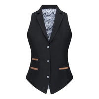Conjunto feminino com colete em lã tweed, com cotoveleiras, estilo vintage clássico dos anos 1920, preto.