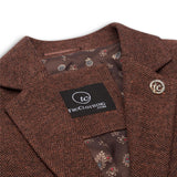 WS-12 - Blazer feminino de tweed com padrão espinha de peixe em lã marrom ferrugem