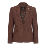 WS-12 - Blazer feminino de tweed com padrão espinha de peixe em lã marrom ferrugem