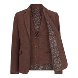 WS-12 - Blazer feminino de tweed com padrão espinha de peixe em lã marrom ferrugem