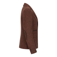 WS-12 - Blazer feminino de tweed com padrão espinha de peixe em lã marrom ferrugem