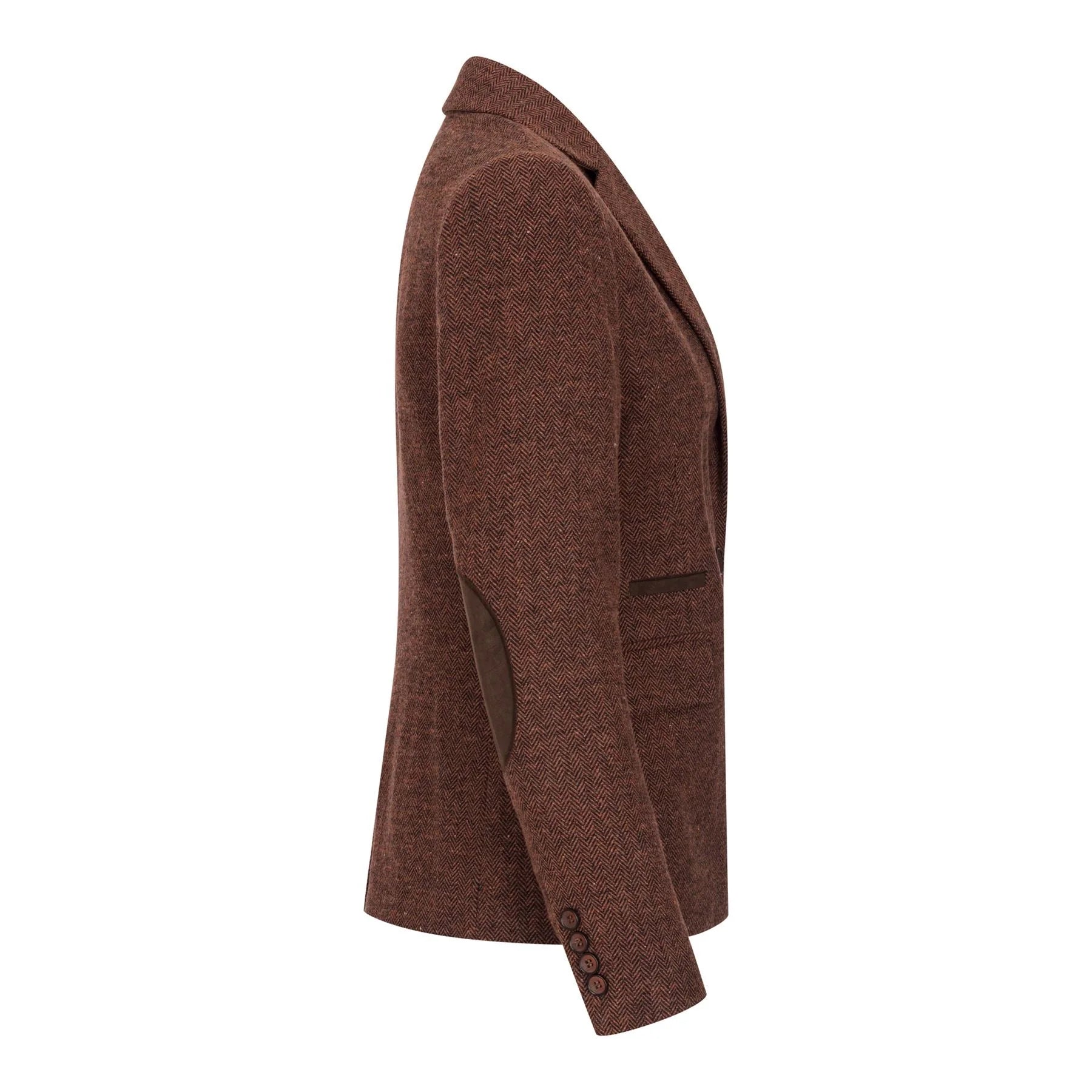 WS-12 - Blazer feminino de tweed com padrão espinha de peixe em lã marrom ferrugem
