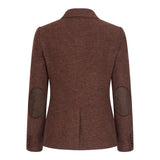 WS-12 - Blazer feminino de tweed com padrão espinha de peixe em lã marrom ferrugem