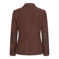 WS-12 - Blazer feminino de tweed com padrão espinha de peixe em lã marrom ferrugem