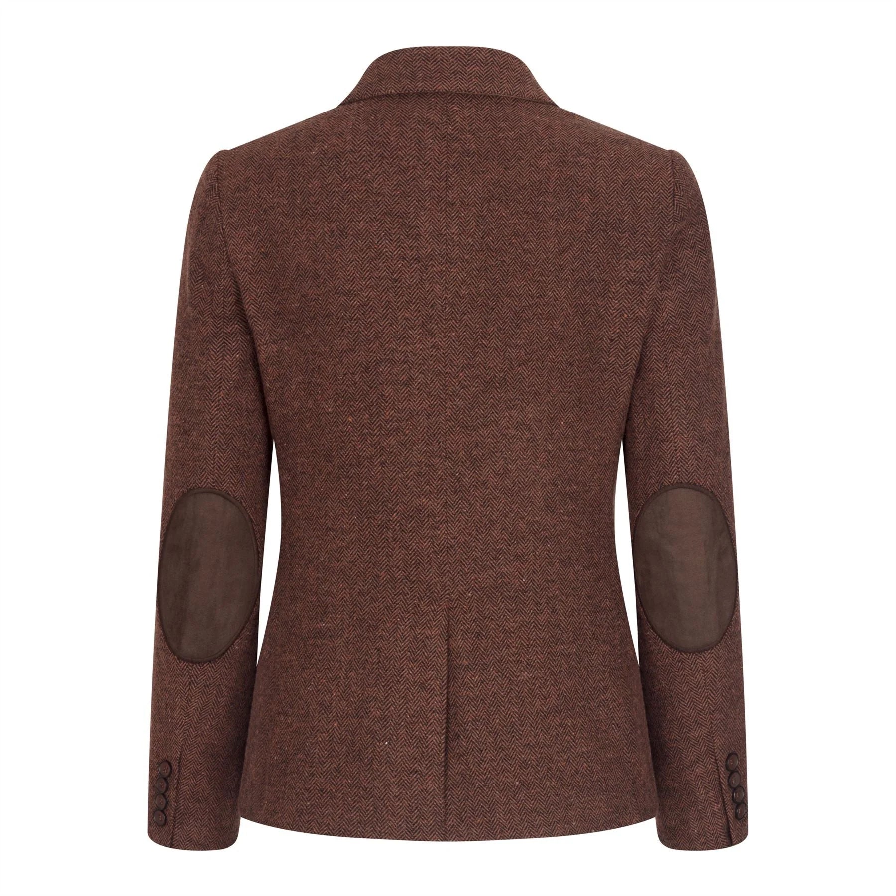 WS-12 - Blazer feminino de tweed com padrão espinha de peixe em lã marrom ferrugem