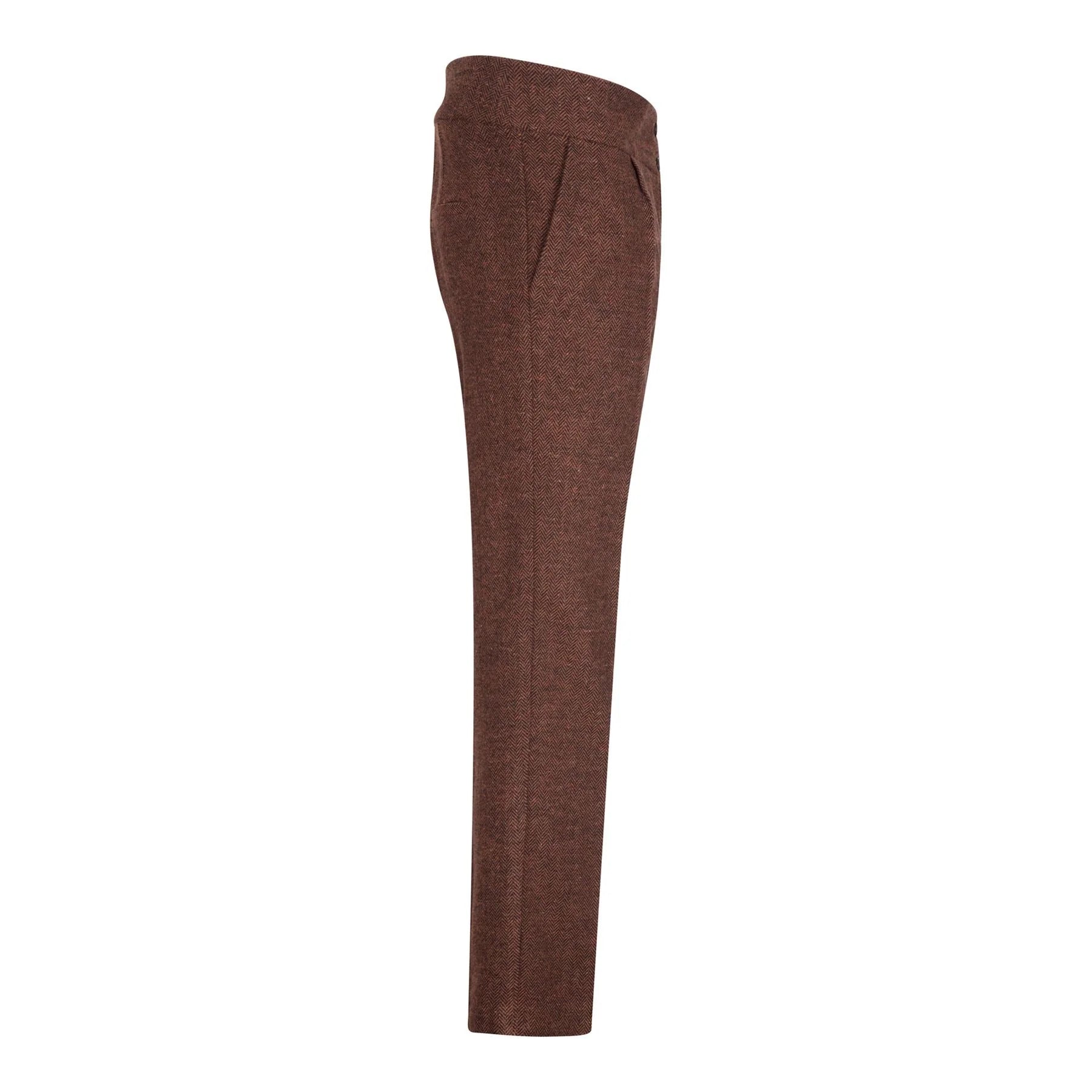 WS-12 - Calças de alfaiataria femininas em tweed espinha de peixe, cor marrom ferrugem