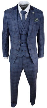 Terno masculino azul xadrez com corte sob medida