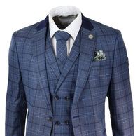 Terno masculino azul xadrez com corte sob medida