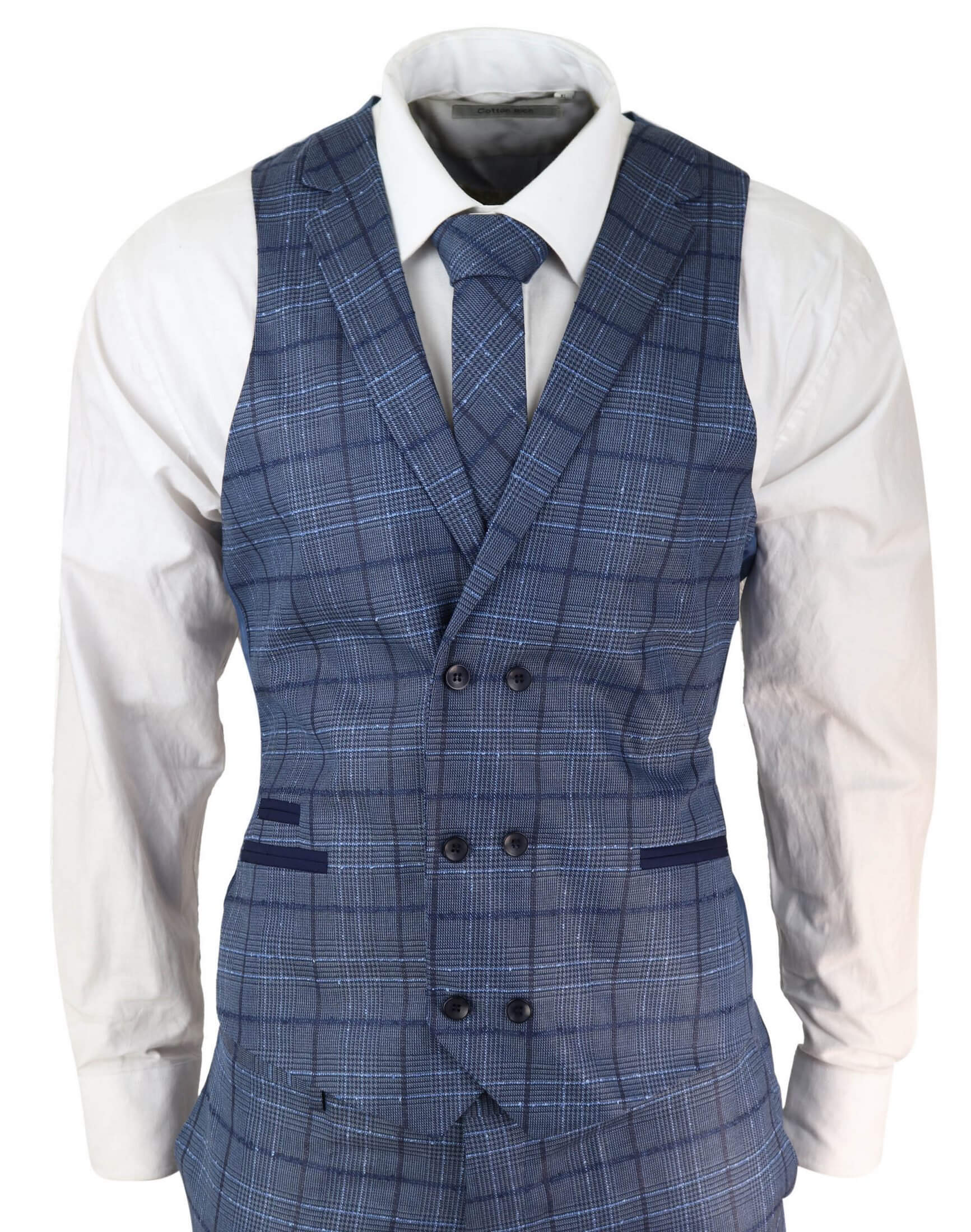 Terno masculino azul xadrez com corte sob medida