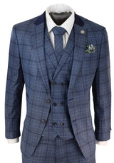 Terno masculino azul xadrez com corte sob medida