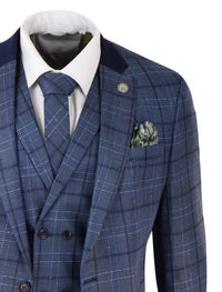 Terno masculino azul xadrez com corte sob medida