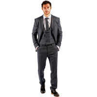 Terno masculino de 3 peças em tweed azul espinha de peixe