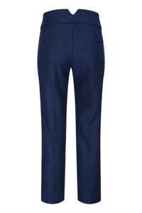 Calça feminina de tweed espinha de peixe azul marinho, estilo vintage clássico dos anos 1920, inspirada em Gatsby Blinders.