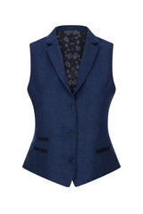 Colete feminino de tweed espinha de peixe azul marinho, estilo vintage clássico dos anos 1920, inspirado em Gatsby Blinders.