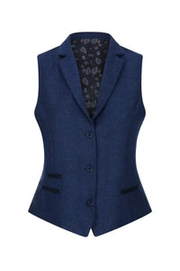 Colete feminino de tweed espinha de peixe azul marinho, estilo vintage clássico dos anos 1920, inspirado em Gatsby Blinders.