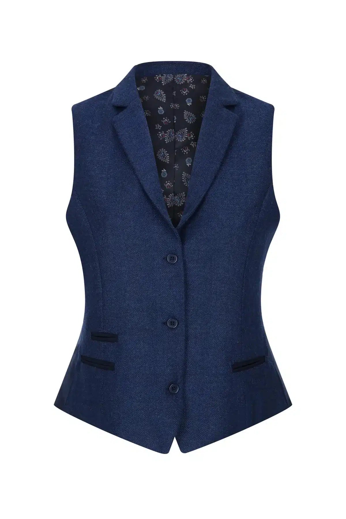 Colete feminino de tweed espinha de peixe azul marinho, estilo vintage clássico dos anos 1920, inspirado em Gatsby Blinders.