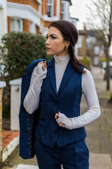 Colete feminino de tweed espinha de peixe azul marinho, estilo vintage clássico dos anos 1920, inspirado em Gatsby Blinders.
