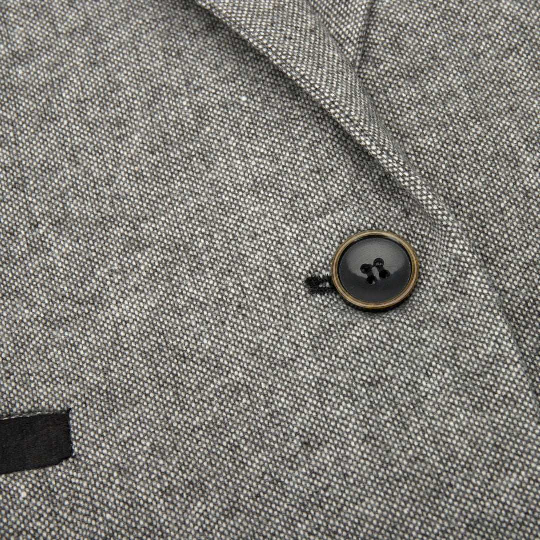 wsn03 - Blazer feminino cinza em tweed com patch Elow, estilo anos 1920